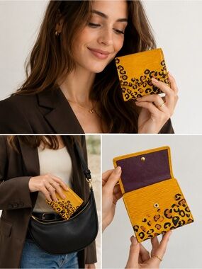 Louis Vuitton Epi yellow leather hand, painted leopard detail purple interior